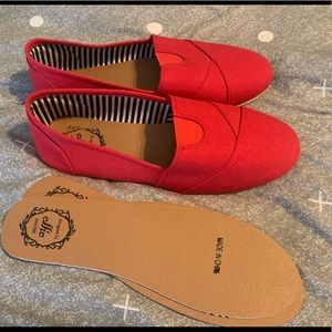 NEW red canvas slip on shoes size 7